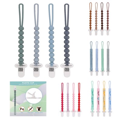 Boys Girls 4-Pack Silicone Pacifier Clips Flexible Teething Relief Rust-Free Holders Baby Essentials