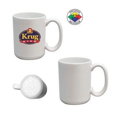 15 Oz. Vitrified White USA made El Grande Stoneware Mug - Dishwasher Safe - Precision Spot Color